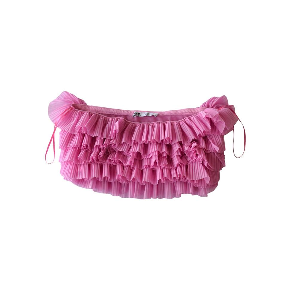 Zara Pink Ruffle Strapless Bandeau Top Size Small